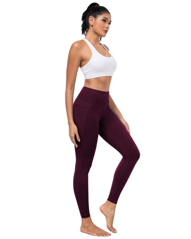 ATHVOTAR Leggings with Pockets for Women, 7 Packs High Waisted Workout Tummy Control Yoga Pants Black/Gray/Navy/Burgundy/Army Green/Dark Brown/Cassis XL