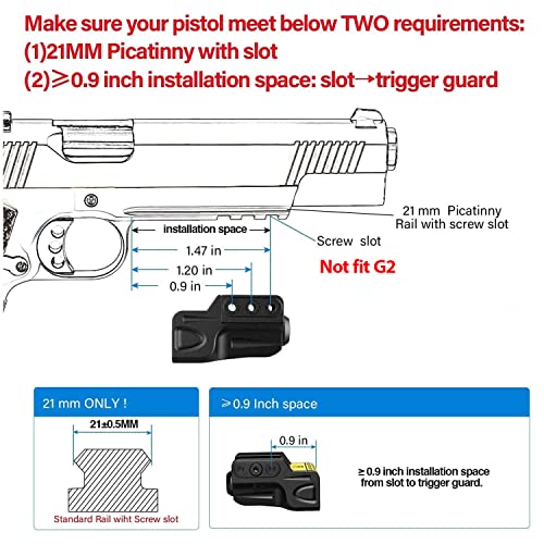 Gmconn Blue Laser Sight for Pistol Low Profile Blue Beams for Guns Handguns with 0.9 Inch Installation Space