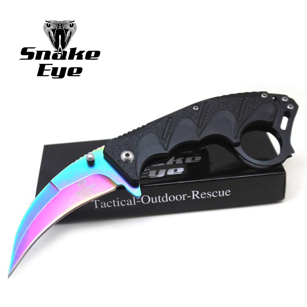 Snake Eye Tactical Everyday Carry Spring Assist Style Folding Pocket Knife EDC (Rainbow)