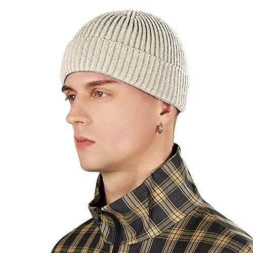 vidsel Short Fisherman Beanie for Men Women, Swag Wool Knit Cuff Trawler Skullcap,Winter Warm Hats