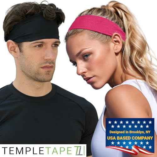 Temple Tape Sweat Band Workout Headbands for Women and Men - Sweatbands for Men - Moisture Wicking Sports Sweat Bands Headbands for Women, Running,Cycling,Yoga,Football Headband