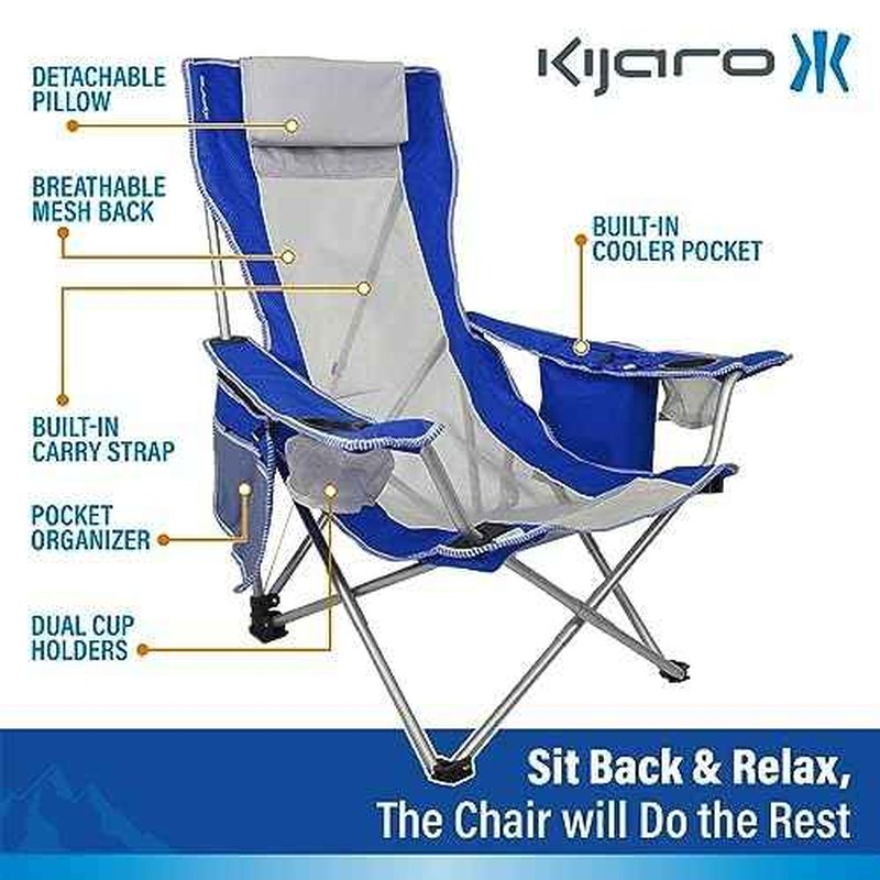 Kijaro Beach Sling Chair with Cooler Pocket - Various Fun Colors & Patterns - Perfect Beach Folding Chair and Camping Chair - Includes a Detachable Pillow