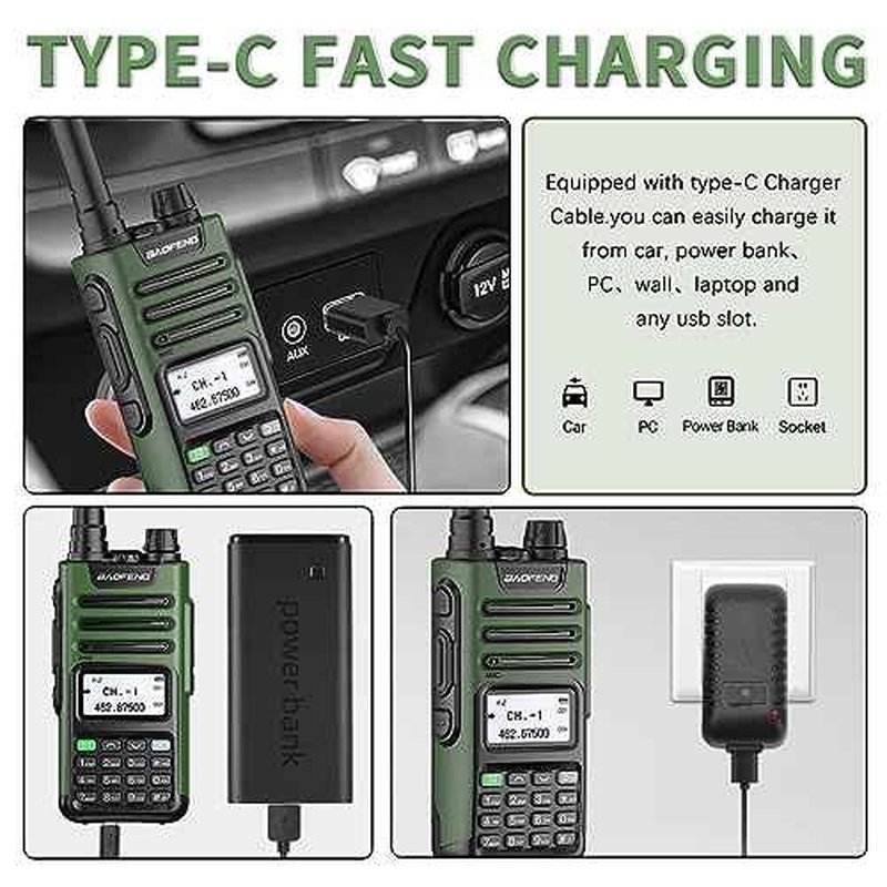 BAOFENG GM-15 Pro GMRS Radio 8W NOAA Weather Receiver Radio,GMRS Repeater Capable,Rechargeable Long Range Two Way Radio with Extended Battery USB-C Charger,2Pack