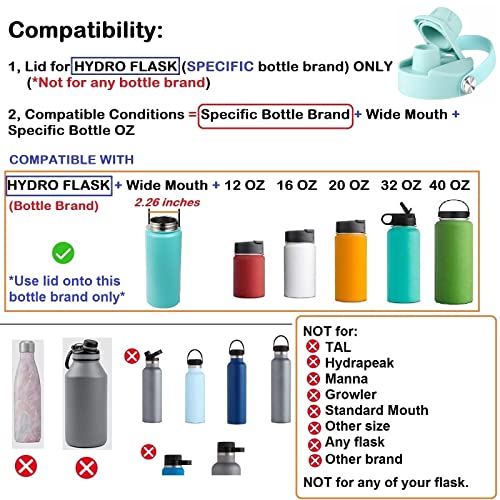 Lid for Hydro Flask 32 40 oz Wide Mouth, Replacement Lids Compatible with Hydro Flask Wide Mouth Water Bottle, Top Spout Lid with Handle, Wide Mouth Lid Chug Cap Accessories, Mt. Alpine