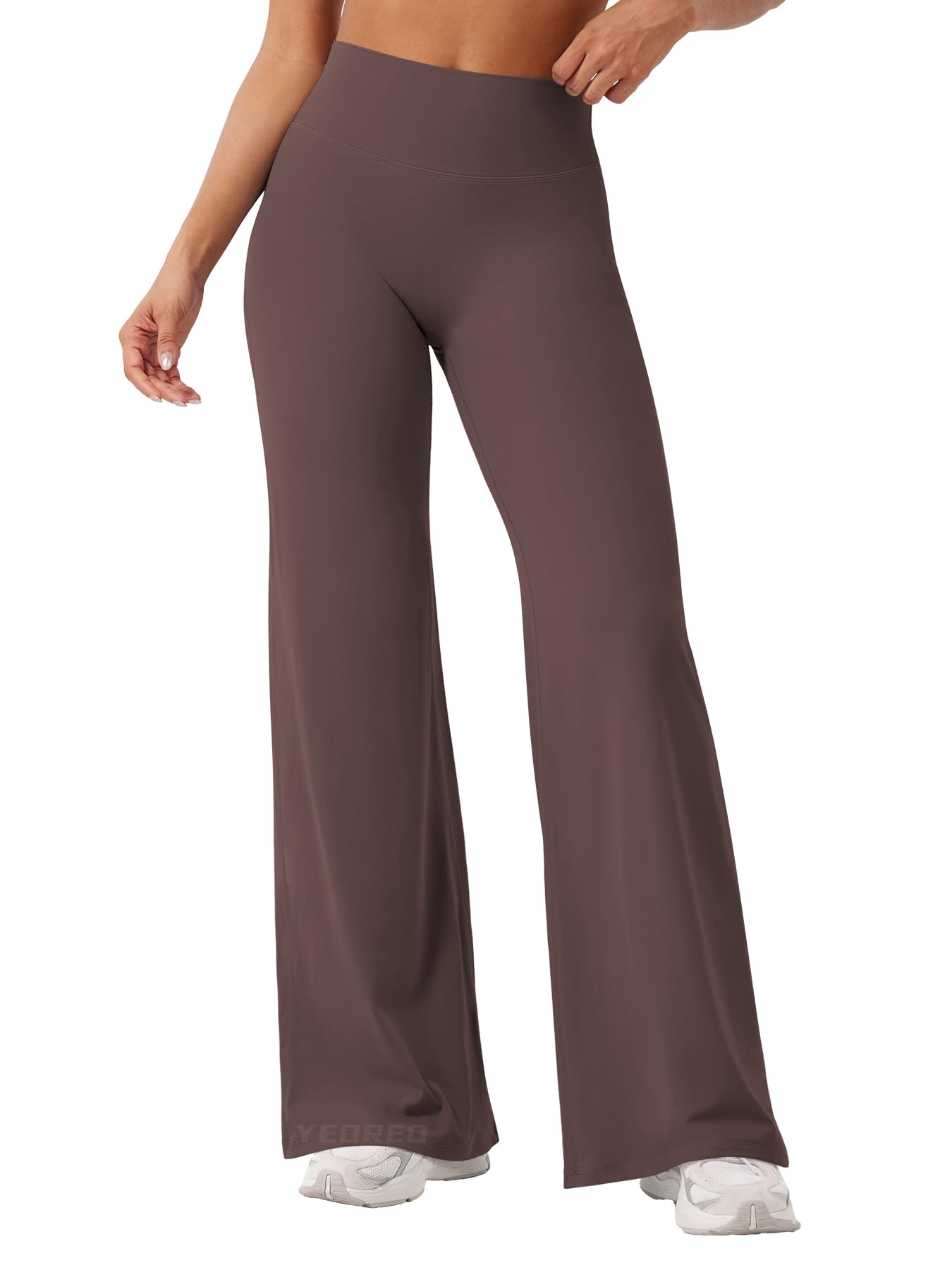 YEOREO Workout Leggings Womens No Front Seam Straight Leggings 31.5" High Waist Buttery Eddiy Gym Yoga Pants Plum Brown M