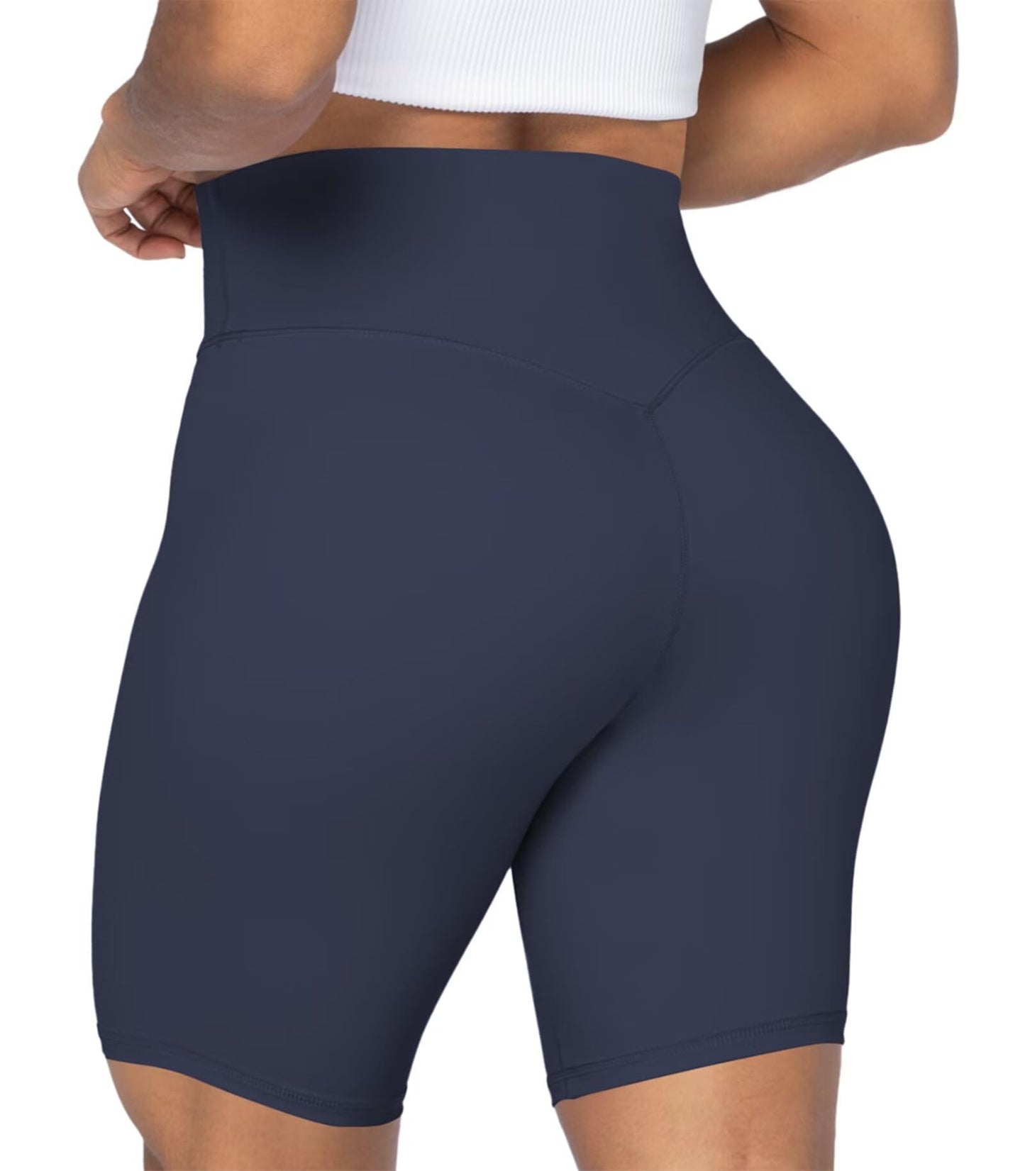 Sunzel No Front Seam High Waist Biker Shorts for Women, Squat Proof Yoga Workout Gym Bike Shorts 8" Inseam Ash Blue Small