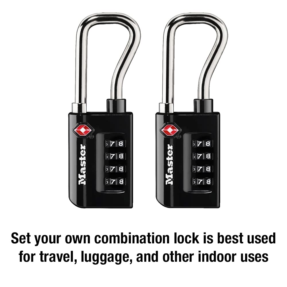 Master Lock Black Set Your Own Combination TSA Approved Luggage Lock, Travel Padlocks for Suitcases, Backpacks, Bags, 2 Pack, 4696T