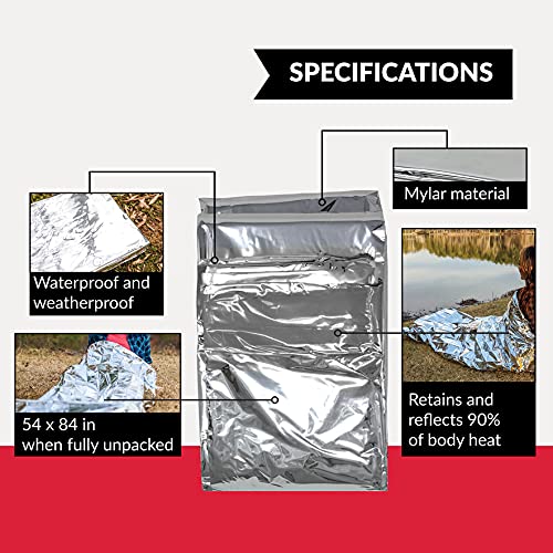 Ever Ready First Aid Mylar Rescue Blanket, Large Silver Thermal Sheet for Emergency and Survival, 54” x 84” – 20 Count