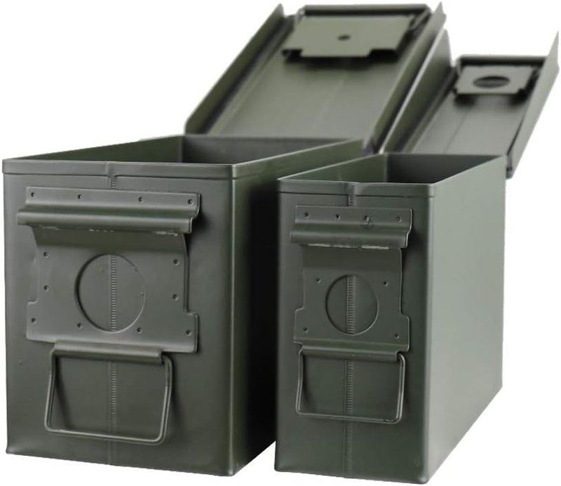Steel Ammo Can Case Set - 30 Cal & 50 Cal Military Storage Box for Shotgun, Rifle & Nerf Gun Ammo | Durable Flip Top Design