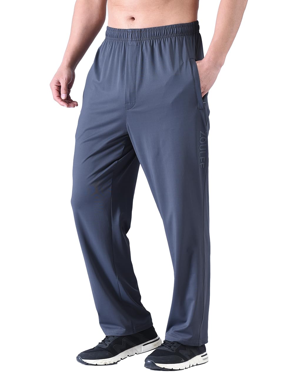 Zoulee New Men's Front Zipper Fly Open-Bottom Sweatpants Jogger Pants Dark Grey L