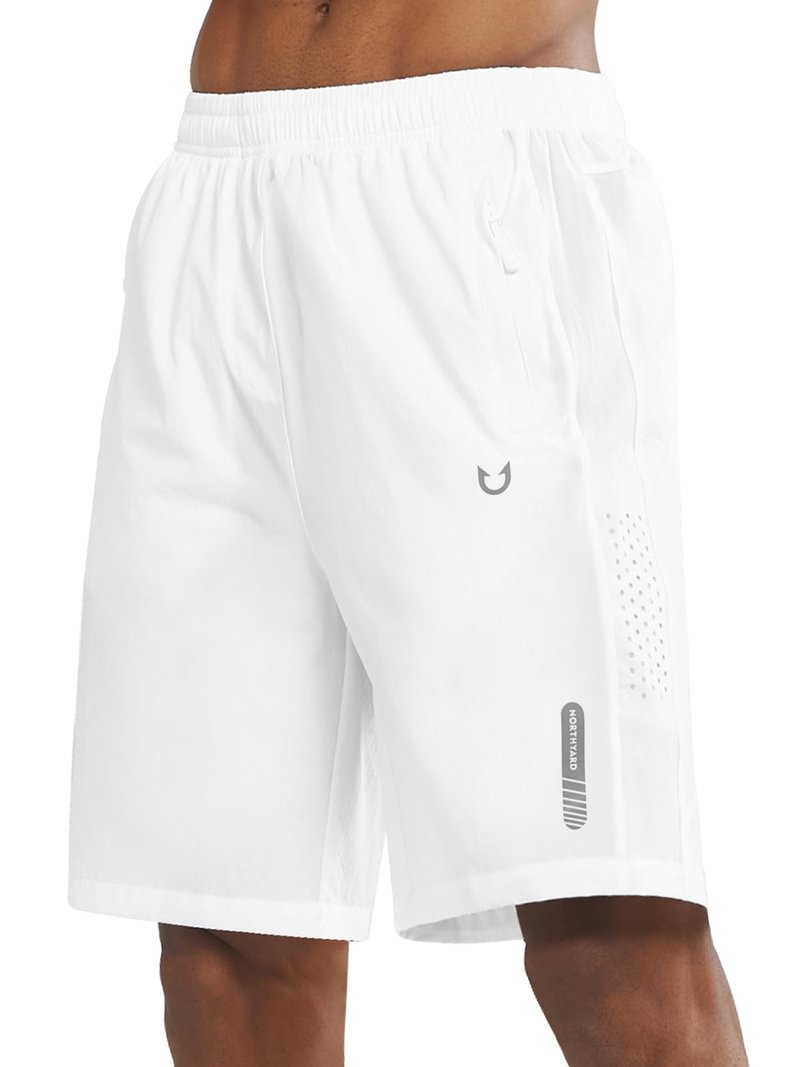 NORTHYARD Men's Athletic Running Shorts Gym Workout 7"/9"/5" Quick Dry Lightweight Sports Basketball Tennis 3 Zipper Pockets White S