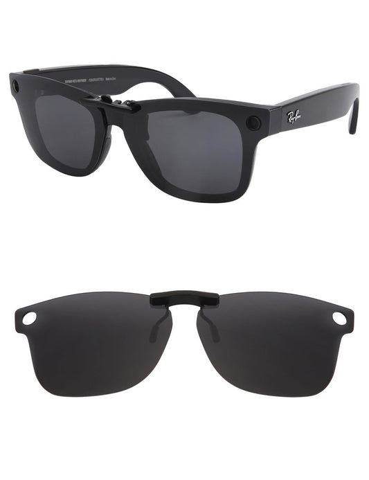 HILEEN Polarized Clip-on Sunglasses for Ray-Ban Meta Wayfarer RW4008 & Gen 2 RW4012 Large 53-22 for Men Women UV Protection-Black