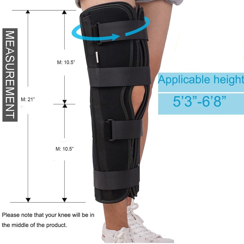 3-Panel Knee Immobilizer Full Leg Support Brace 21" Length Aluminum alloy Straight Knee Splint - for Knee Pre-and Postoperative & Injury or Surgery Recovery Applicable height 5‘3”--6’8“(Update Size M )
