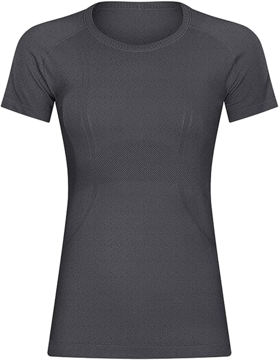 Women's Seamless Tops Short Sleeve Shirts Perfect Yoga Gym Top for Sports & Fitness Top Slim Fit (US, Alpha, Medium, Regular, Regular, Onyx Black Short Sleeve)