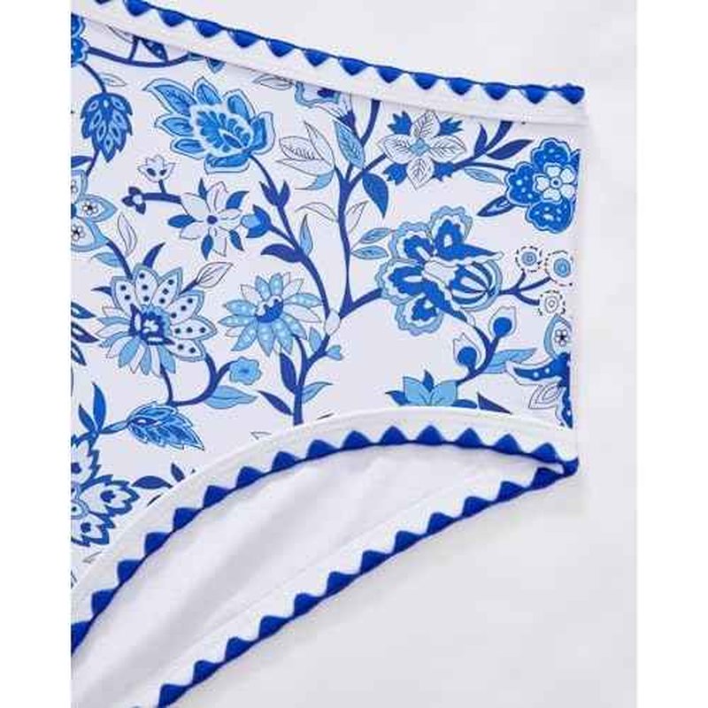SUUKSESS Women High Waisted Bikini Set Floral Print Color Block 2 Piece Swimsuit