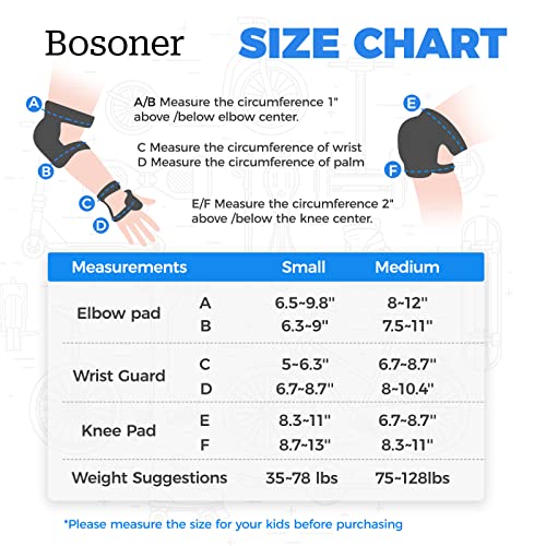 BOSONER Kids/Youth Knee Pads Elbow Pads Wrist Guards Set for 3-15 Years, Child Protective Gear Set for Multi-Sports Outdoor, Roller Skates, Cycling, BMX Bike, Skateboard, Inline Skating, Scooter