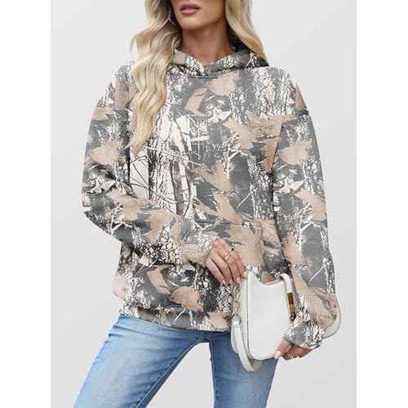 ANRABESS Women Camo Hoodies Long Sleeve Maple Leaf Print Fleece Oversized Casual Pullover Sweatshirt 2025 Fall Preppy Clothes