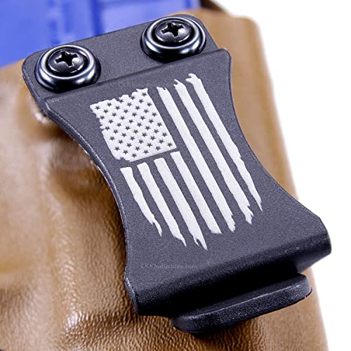 HolsterSmith KYDEX Belt Clip for Holsters & Sheaths – (FOMI Design - w/USA Flag - Distressed) - (Fits 1.50in Belts) - (Inside-The-Waistband/IWB) - (USA Made) - (w/Mounting Hardware) - (1 Pack)