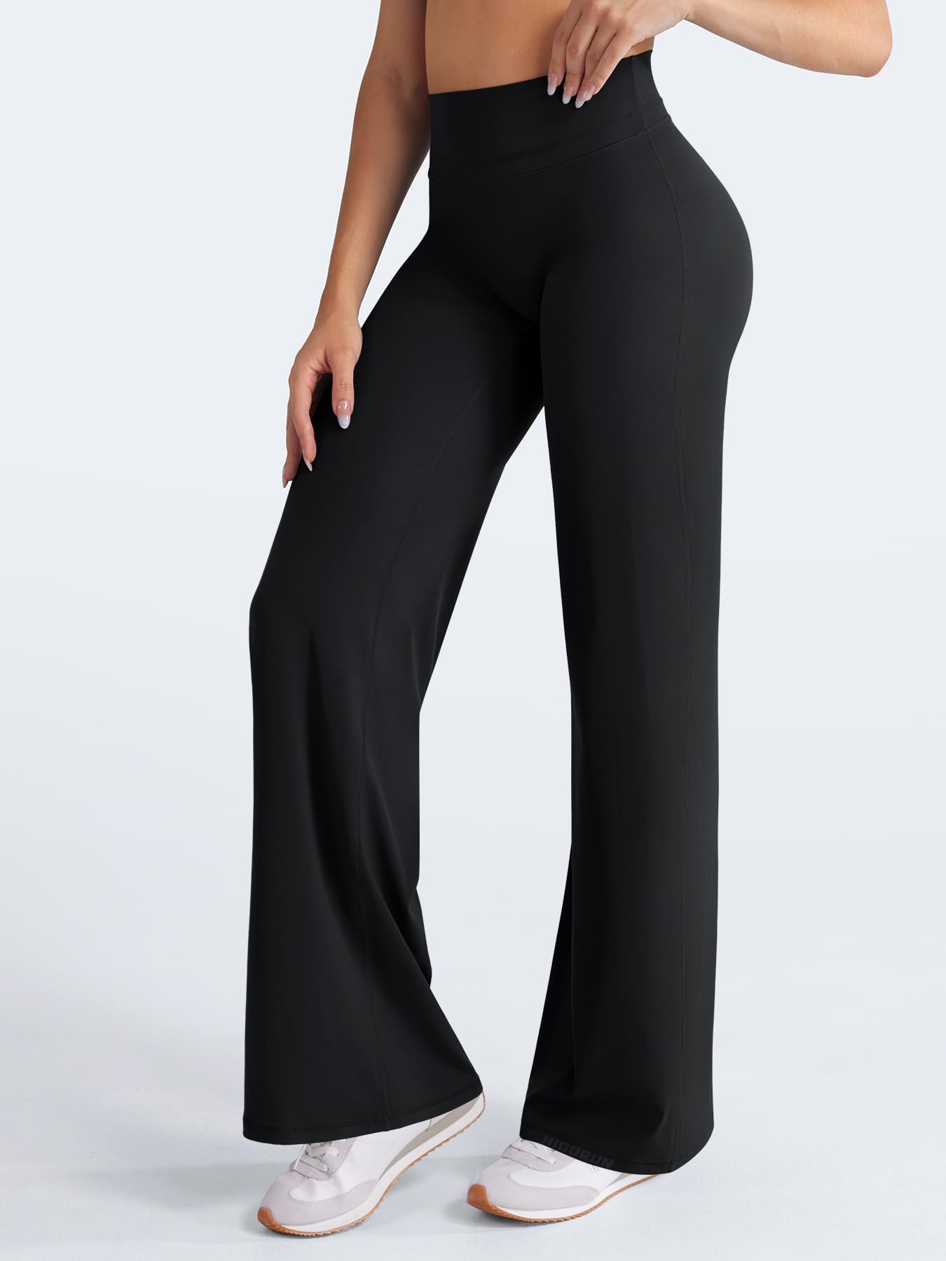 HIGORUN Straight Leggings Bottoms High Waisted No Front Seam Workout Leggings for Women 31" Wide Leg Casual Gym Yoga Pants Black