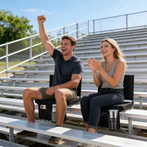 Sweetcrispy Black 2-Pack Stadium Bleacher Seats with Back Support, Portable Folding Design