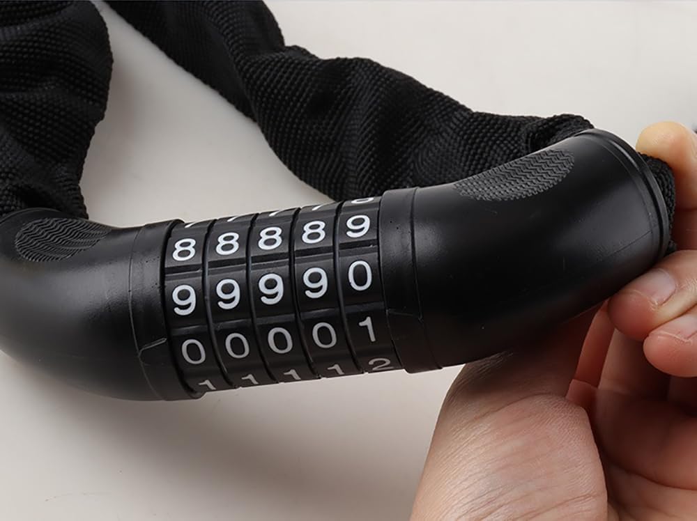Heavy-Duty 5-Digit Combination Bike Lock - Resettable Anti-Theft Chain Lock | 3.2ft Length for Bicycle, Motorcycle, Scooter, Door, Gate
