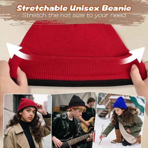 Rosoz Kids Beanie Boys Girls- Reversible Beanie with Double Sides- Big Kids Winter Hat Kids Knit Warm Caps for 7-12 Years