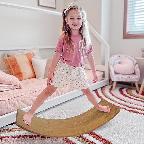 Wooden Wobble Balance Board for Kids, Toddler Montessori Rocker Board Balancing Training, Open-ended Learning Toys for Indoor Outdoor Exercise Yoga 3+ Years Old