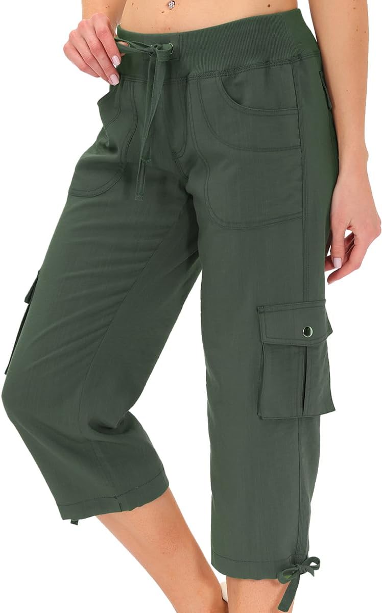 Womens Capris with Pockets - Lightweight Casual Capri Pants for Hiking | Loose Fit Baggy Style