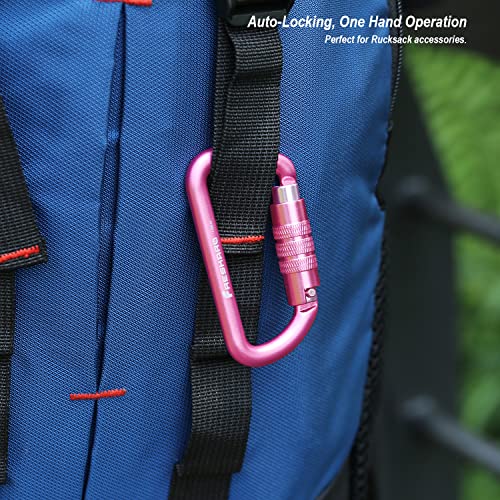 FresKaro 3inch Locking Carabiner Clips with a Twist Auto Lock, Heavy Duty Rated 2698lbs, Lightweight & Rustproof 7075 Aluminum, for Hammocks, Yoga Swings, Camping, Keychain or Backpacks. 2pcs, Pink.