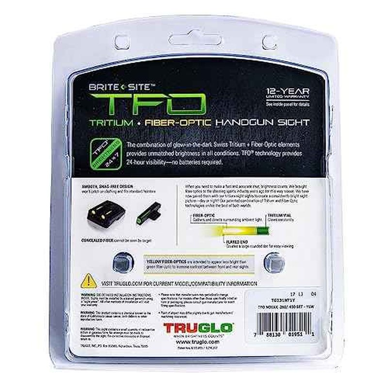 Truglo TFO Tritium & Fiber-Optic Handgun Sight | Durable Compact High-Visible Front & Rear Night Sight Set, Compatible with 1911 Handguns