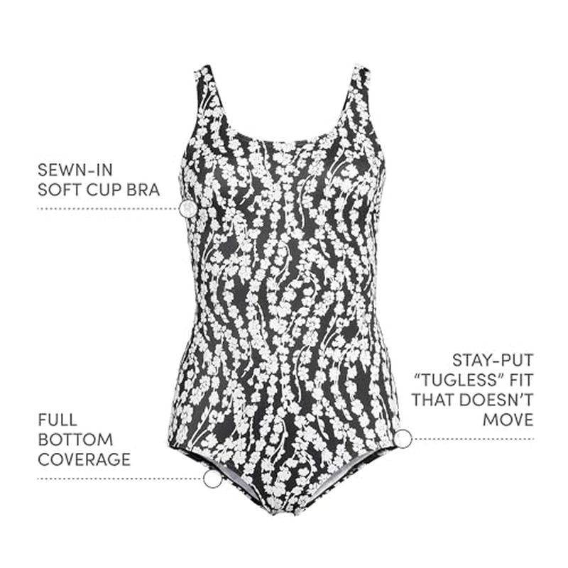 Lands' End Women's Chlorine Resistant Soft Cup Tugless Sporty One Piece Swimsuit