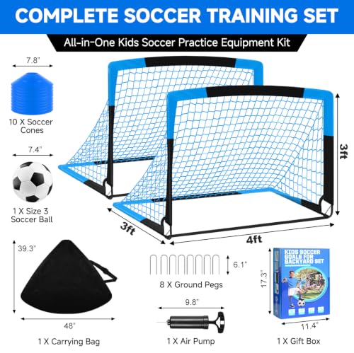 SMTPDT Blue & Black 4x3FT Portable Backyard Soccer Goals Set for Kids - 2 Pack