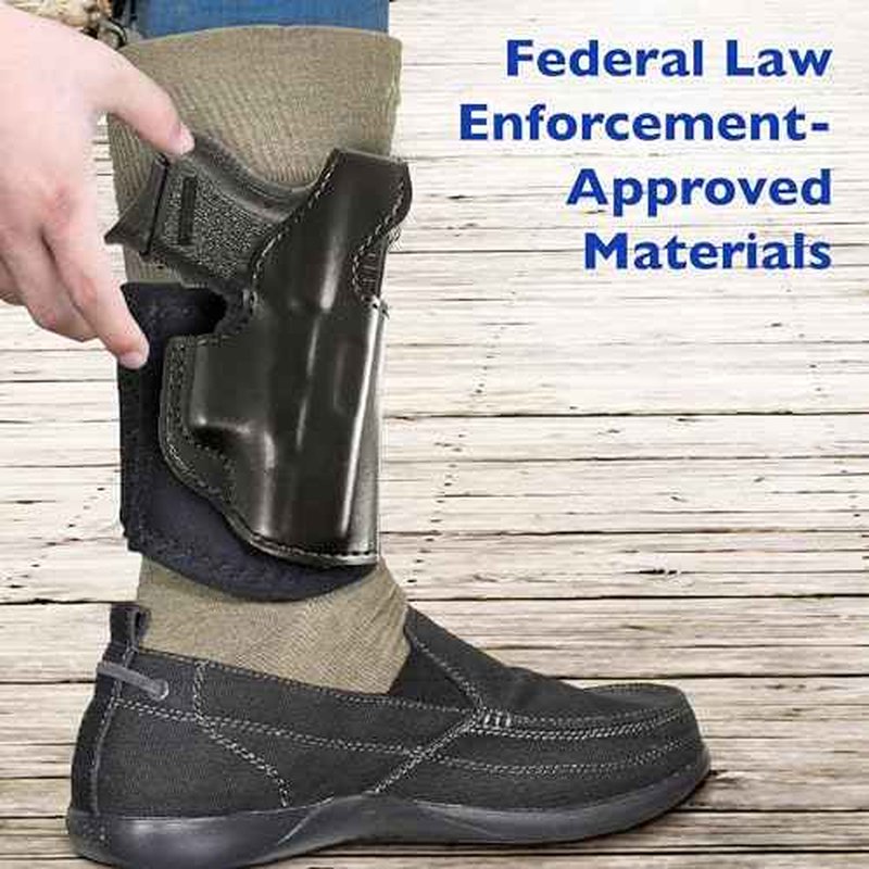 DeSantis Die Hard Ankle Rig - Concealed Carry Ankle Holster, Leather Lined Holster with Thumb Break, Neoprene Leg Band, Compatible with Glock 26, 27, 33 - Right-Hand Draw, Black