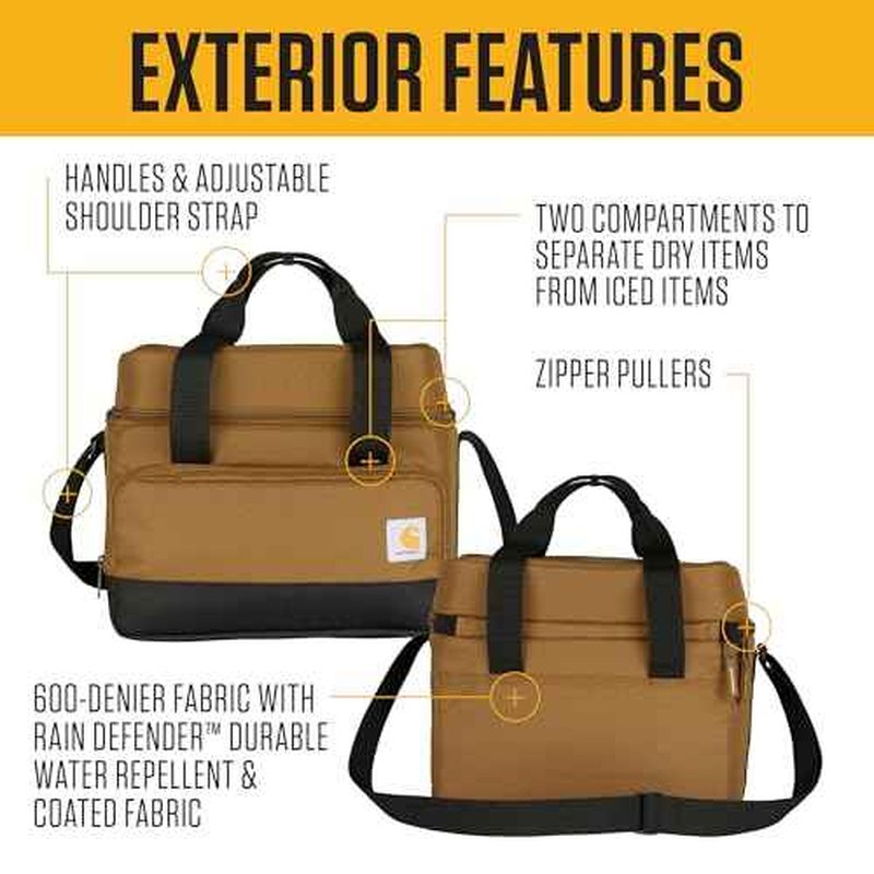 Carhartt Insulated Two Compartment Cooler, Durable Water Repellent Material W/Front Zippered Pocket for Camping, Beach & Travel