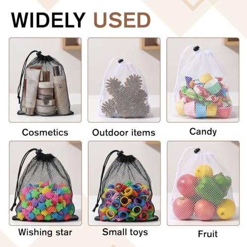 8 Pack Small Mesh Drawstring Bags - Breathable Polyester Storage & Travel Organizers