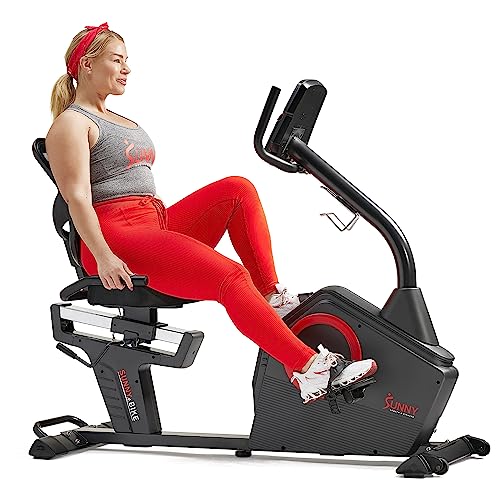 Sunny Health & Fitness Programmable Electro-Magnetic Resistance Recumbent Exercise Bike with 16 Levels of Resistance, 300 lbs Weight Capacity, and Bluetooth Connectivity with Exclusive SunnyFit™ App – SF-RB4850SMART