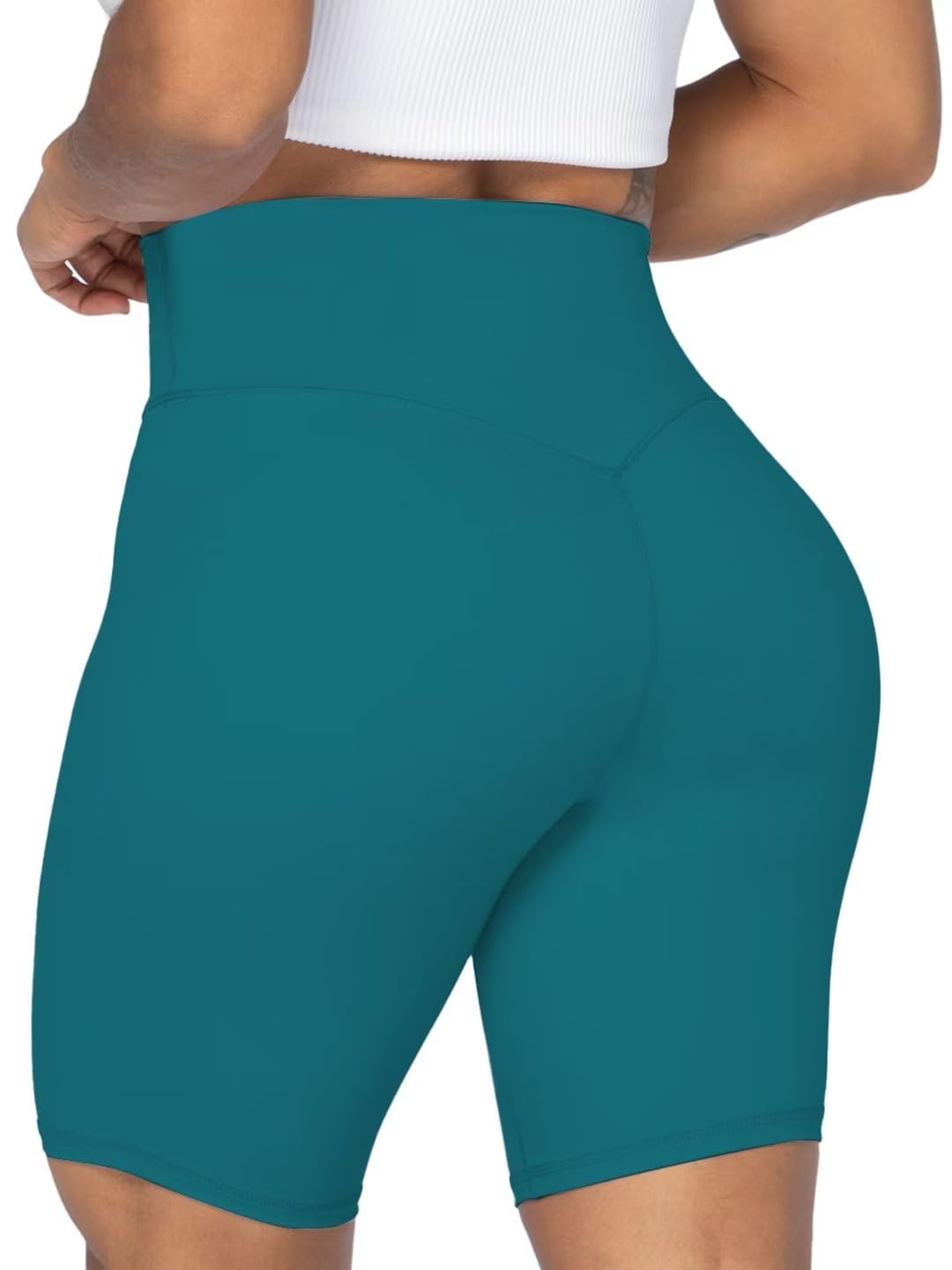 Sunzel No Front Seam High Waist Biker Shorts for Women, Squat Proof Yoga Workout Gym Bike Shorts 8" Deep Lagoon Small