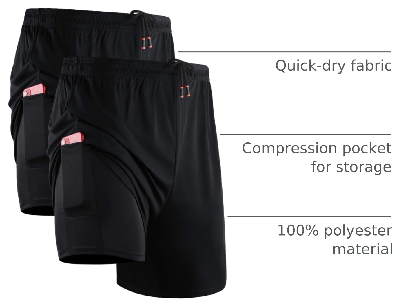 NELEUS Men's 2 in 1 Running Shorts with Liner,Dry Fit Workout Shorts with Pockets