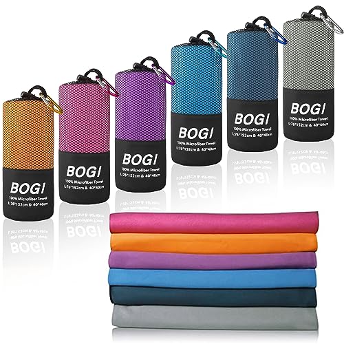 BOGI Microfiber Travel Sports Towel-Quick Dry Towel, Soft Lightweight Microfiber Camping Towel Absorbent Compact Travel Towel for Camping Gym Beach Yoga Swimming Backpacking (S:16''x32'',2Pcs-Nblue)