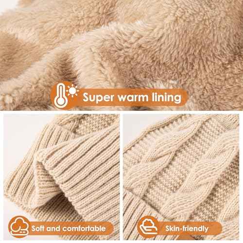 Women's Winter Beanie Warm Hat with Pom Pom,Thermal Fleece Lined Knit Cap, Thick Cable Slouchy Soft for Ski Cold Weather