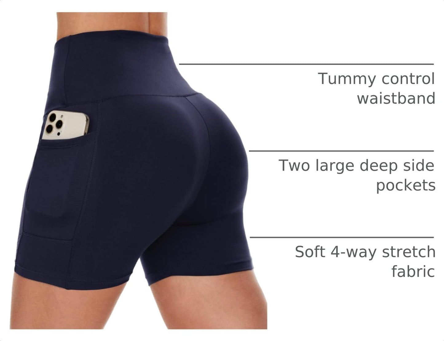 CAMPSNAIL Biker Shorts Women with Pockets - 3"/5"/8" High Waisted Workout Spandex Tummy Control Gym Running Yoga Shorts