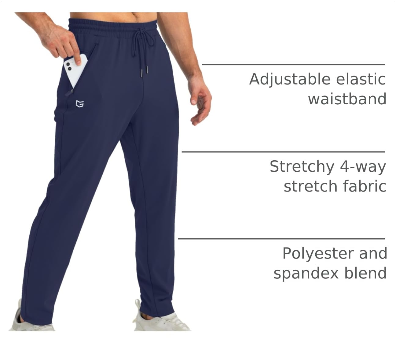 G Gradual Men's Sweatpants with Zipper Pockets Tapered Joggers for Men Athletic Pants for Workout, Jogging, Running (Navy, XX-Large)
