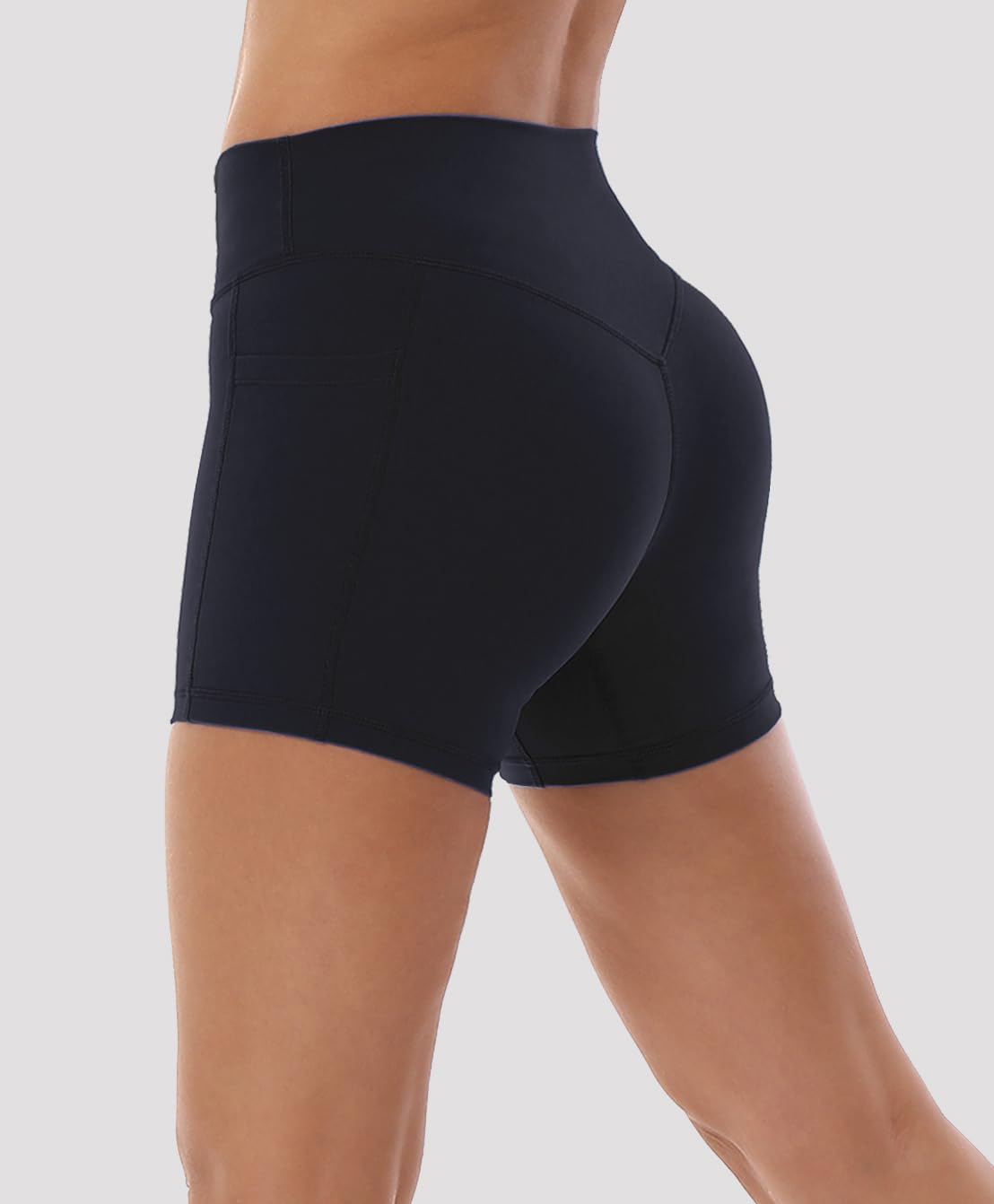 HOKOYI High Waisted Biker Shorts for Women 5'' Tummy Control Running Workout Spandex Athletic Gym Yoga Shorts with Pockets bk XL Black