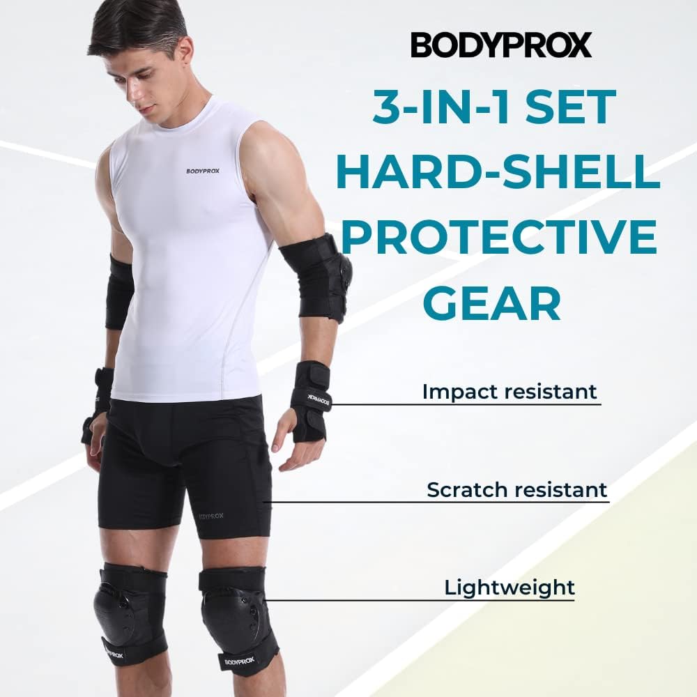 BODYPROX Knee Pads, Elbow Pads & Wrist Guards Set - Protective Gear for Inline Skating, Skateboarding & BMX