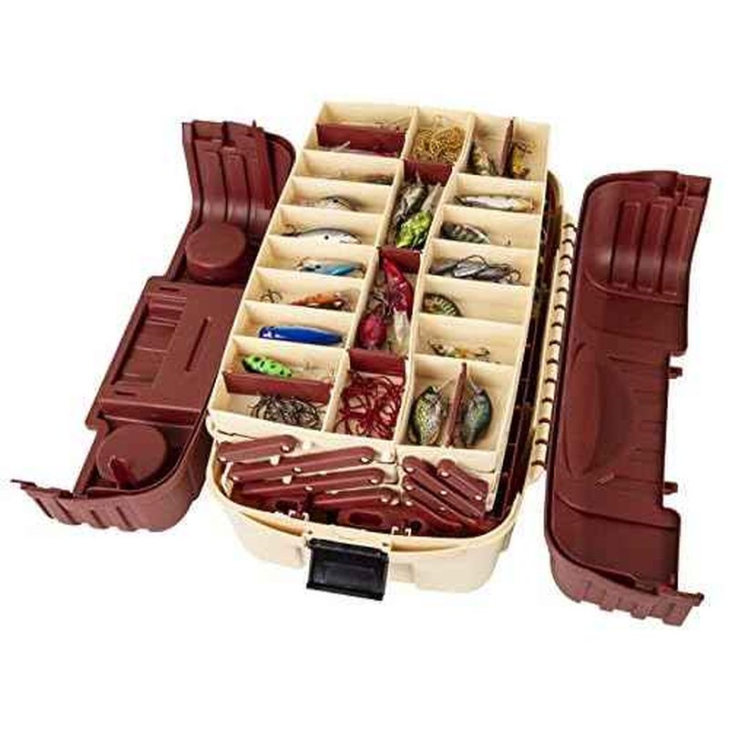 Flambeau Outdoors 2059 Hip Roof 7-Tray Fishing Tackle Box - Large Portable All-Weather Fishing Lure Organizer, 61 Compartments, Maroon/Tan