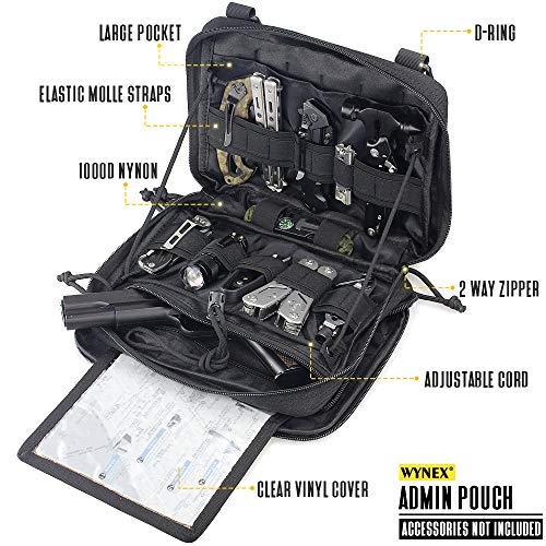 WYNEX Tactical Molle Admin Pouch of Laser Cut Design, Utility Pouches Molle Attachment Military Medical EMT Organizer with Map Pocket EDC Pack IFAK Tool Holder US Patch Included