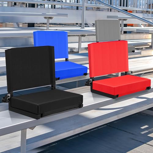 Eusuncaly Stadium Seat for Bleachers with Back Support and Wide Comfy Padded Cushion, Foldable Stadium Seats Chairs with Shoulder Strap and Storage Pockets, Bench Chair for Bleachers