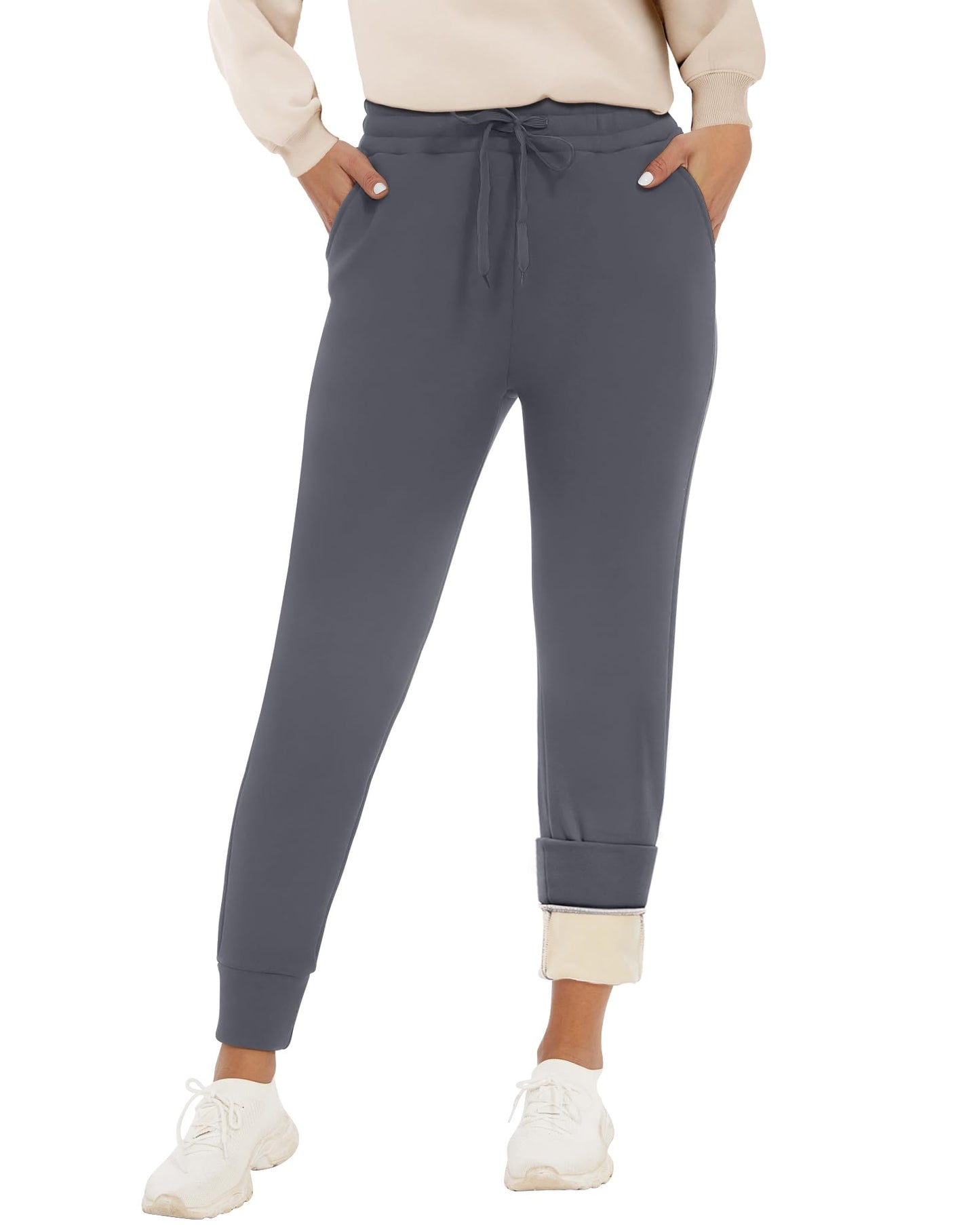 GAYHAY Fleece Lined Sweatpants Women- Winter Warm Sherpa Lined Athletic Joggers Pants with Pockets Dark Grey