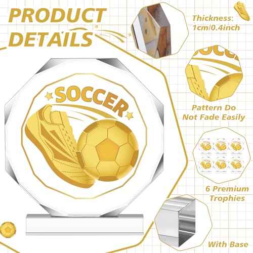 6 Pack Sports Trophy Acrylic Award Medals 4.72 x 4.72 Inch Sports Contest Trophies Bulk Plaques Team Prize Gift Trophies for Competition