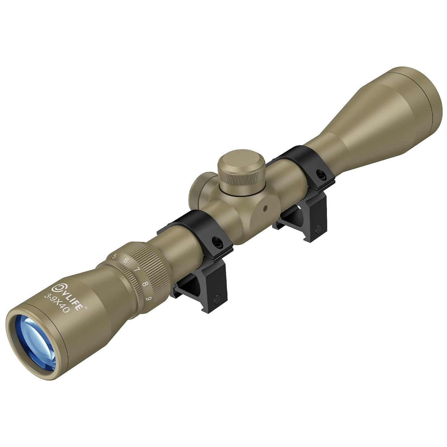 CVLIFE 3-9x40 Optics R4 Reticle Optics Crosshair Scope with 20mm Scope Mounts, Flat Dark Earth